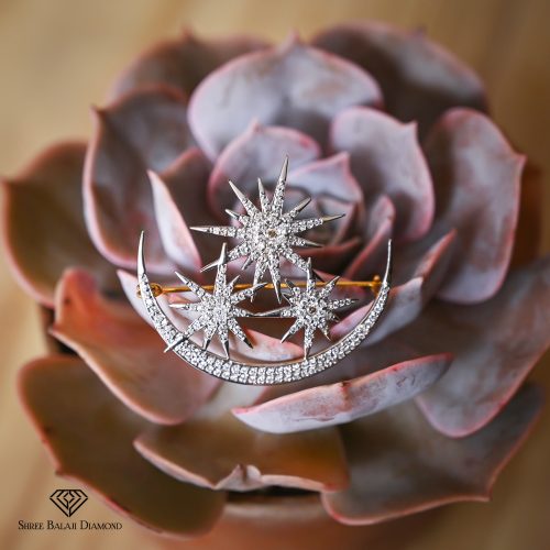 Triple Star And Moon Diamond Brooch Shree Balaji Diamond