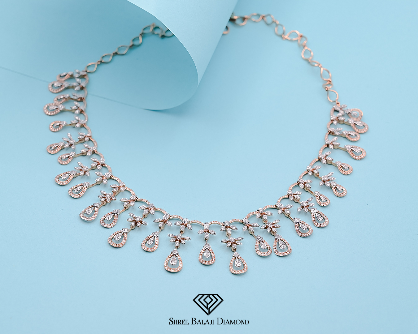 SPARKLING ROSE GOLD DIAMOND NECKLACE Shree Balaji Diamond SPARKLING ROSE GOLD DIAMOND NECKLACE Shree Balaji Diamond